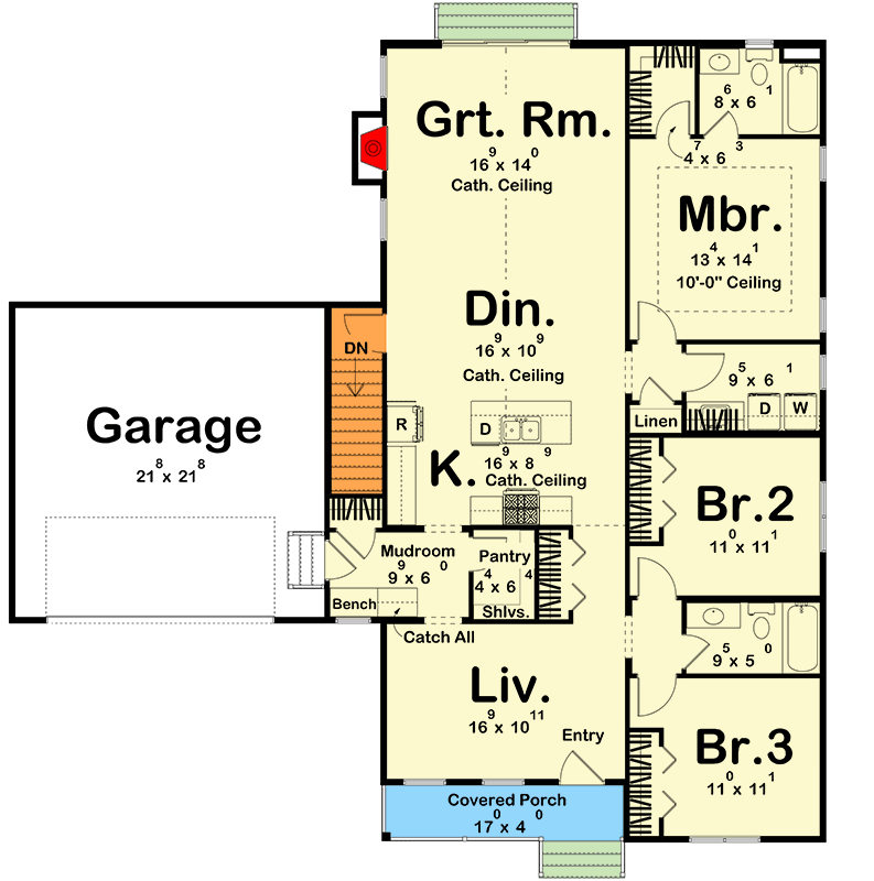 Plan 623694DJ: Country House Plan with Three Bedrooms and Attached Garage - Floor Plan - Image #18 - Country