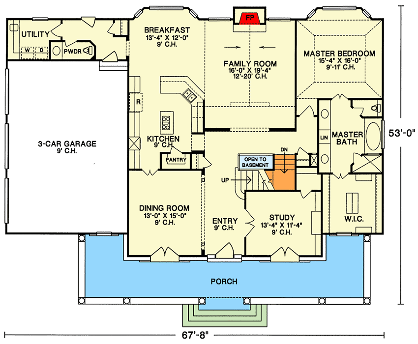 Plan 4031DB: 4-Bed Country Farmhouse Plan with Two-Story Great Room - 3072 Sq Ft - Floor Plan - Main Level - Country, Farmhouse, Hill Country, Southern