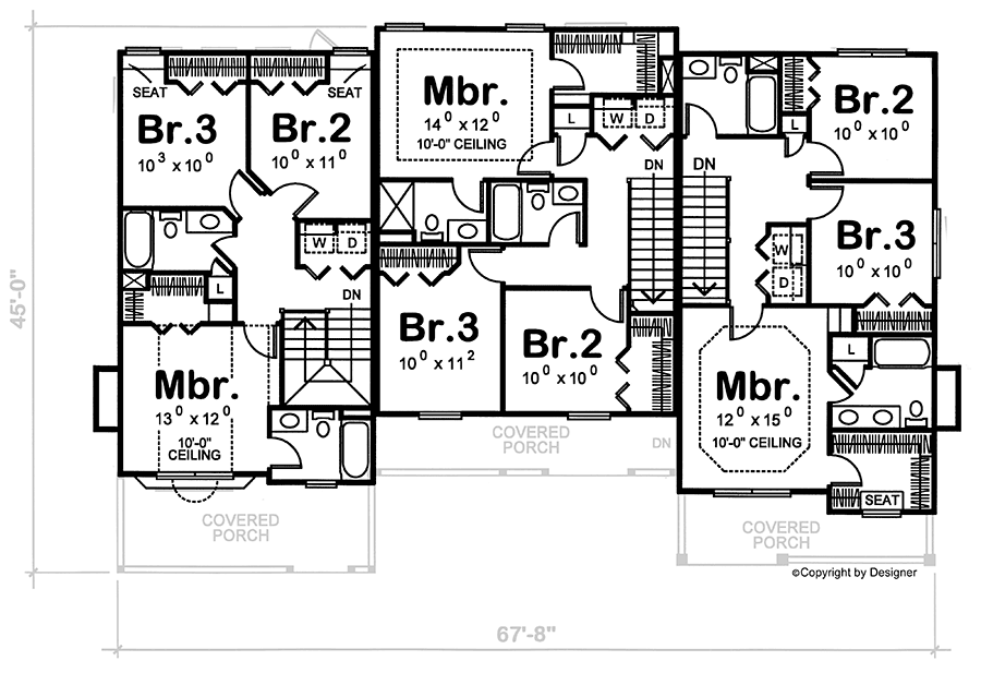 Plan 40394DB: Traditional 3-family House Plan with 1300 Sq Ft Units - Floor Plan - 2nd Floor - Traditional