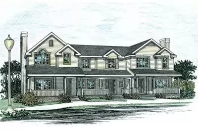 Traditional 3-family House Plan with 1300 Sq Ft Units