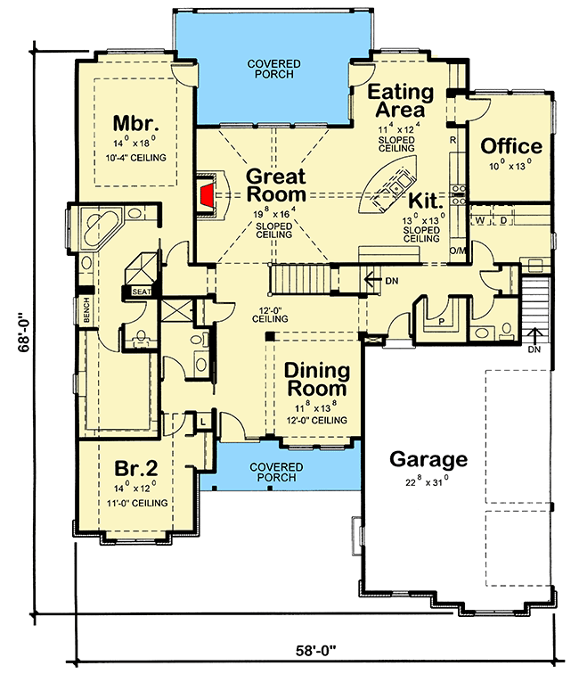 Plan 40408DB: One-story House Plan with Options for a Sloping Lot - Floor Plan - Main Level - European