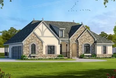 One Story House Plan with Tudor Appeal and a Finished Lower Level - 4084 Sq Ft