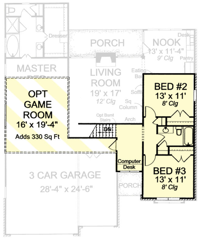 Plan 40509WM: Traditional House Plan with Optional Game Room - 2171 Sq Ft - Floor Plan - Optional - Traditional