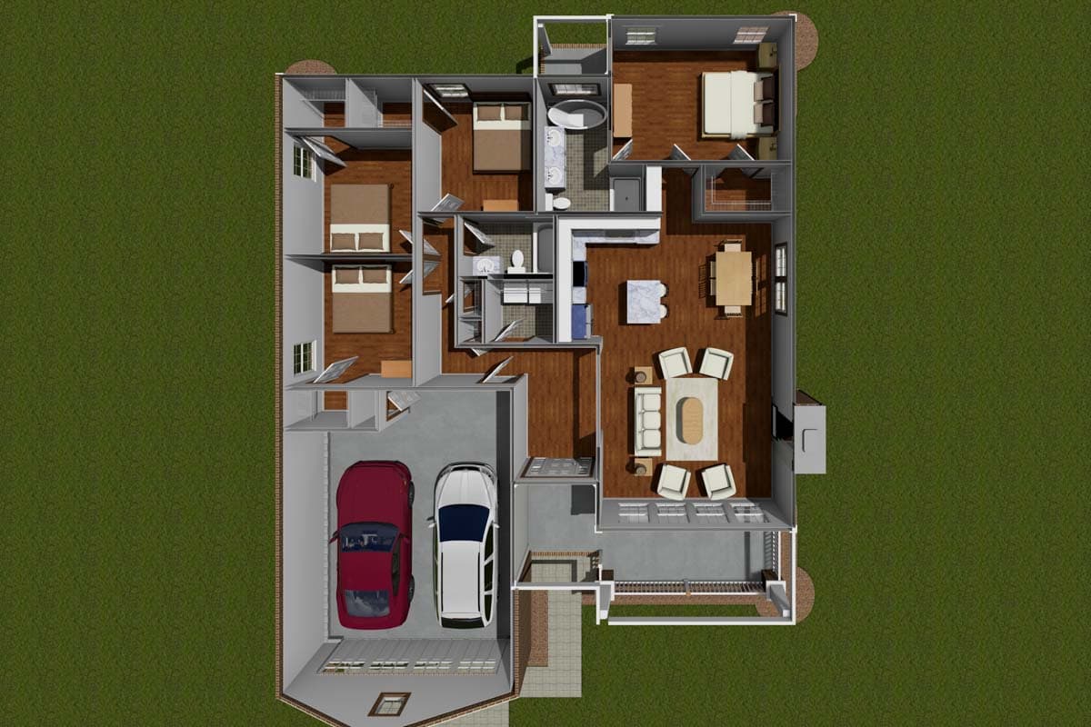 Plan 40510WM: 4-Bed Southern Ranch Home Plan with Clustered Bedrooms - 1560 Sq Ft - Image #7 - Country, Ranch, Southern, Traditional