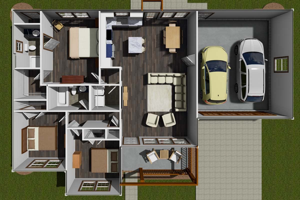 Plan 40519WM: Charming 3-Bed Southern Cottage with Attached Garage - 1286 Sq Ft - Image #8 - Cottage, Country, Southern, Traditional