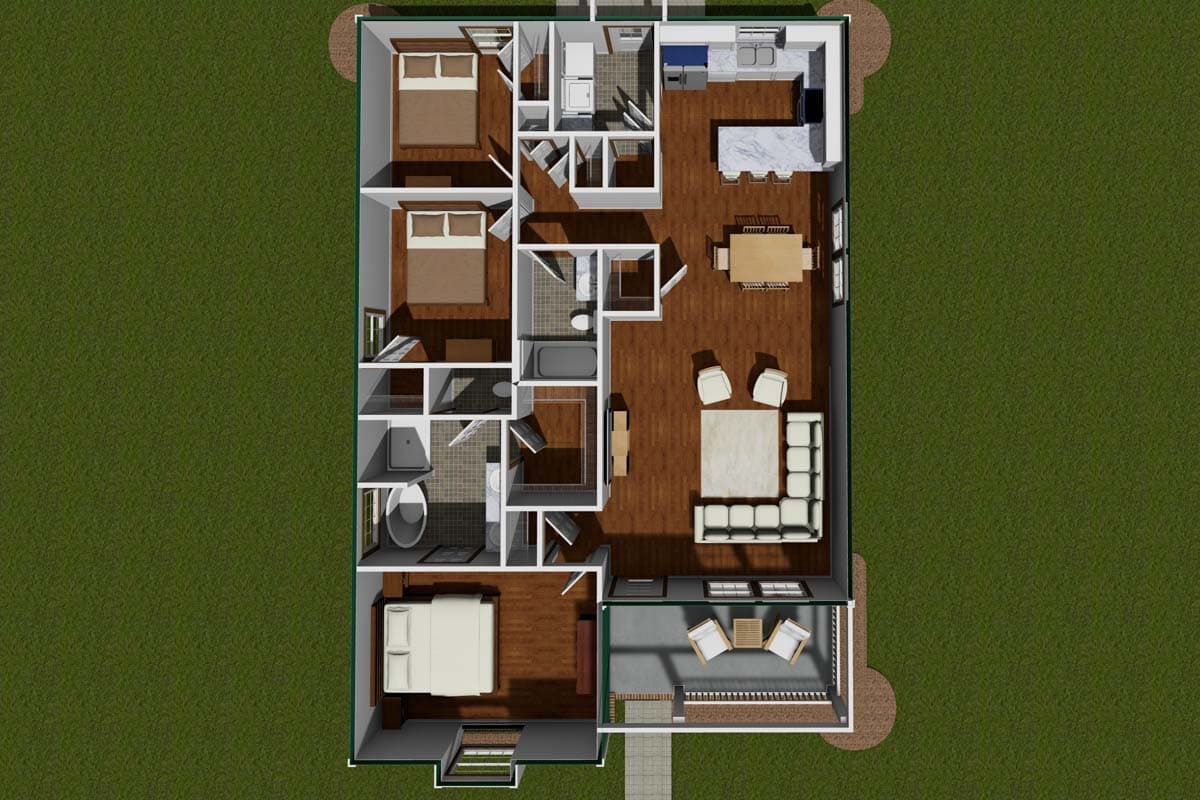 Plan 40520WM: Cute 3-Bed Southern Cottage Home Plan with Options - 1376 Sq Ft - Image #9 - Cottage, Country, Southern