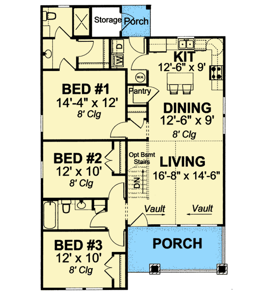 Plan 40522WM: Cute Southern Cottage with Options - Floor Plan - Main Level - Cottage, Southern