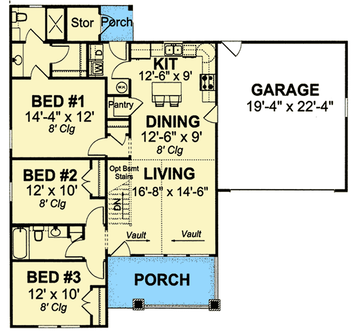 Plan 40523WM: Cute 3-Bed Southern Cottage House Plan with Options - Floor Plan - Main Level - Cottage, Southern