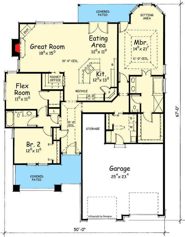 Plan 40542DB: Craftsman House Plan with 2-Car Garage - 1905 Sq Ft - Floor Plan - Main Level - Craftsman