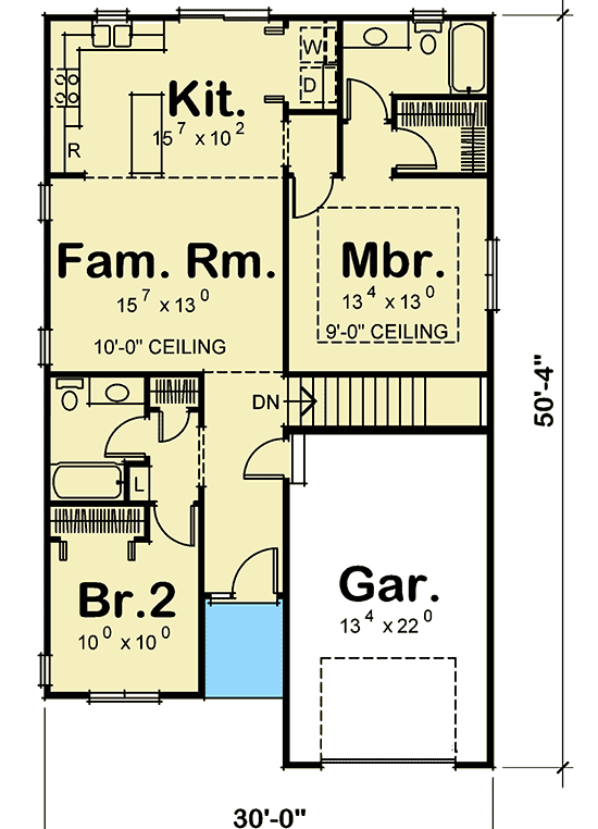 Plan 40557DB: 2-Bedroom House Plan Under 1100 Square Feet - Floor Plan - Main Level - Cottage, Traditional