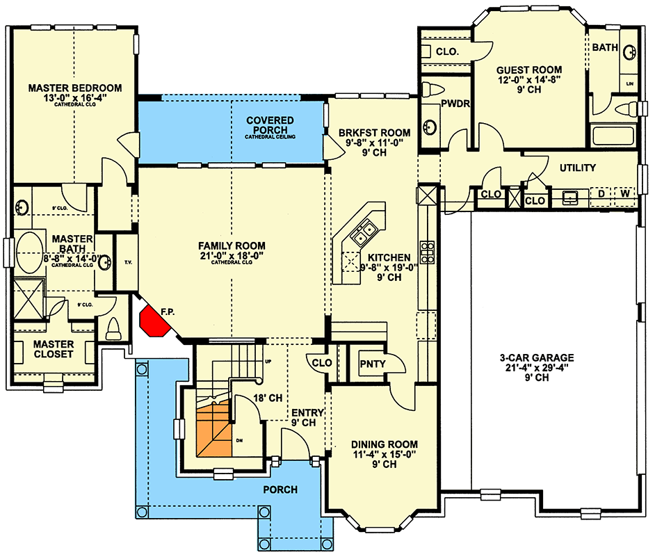 Plan 4074DB: 4-Bed Brick House Plan with Secluded In-Law Suite - 2639 Sq Ft - Floor Plan - Main Level - European, French Country, Traditional