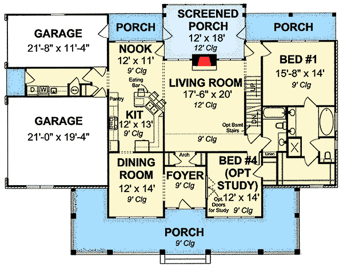 Plan 40865WM: Flexible Farmhouse Plan with Optional Game Room Above the Garage - Floor Plan - Main Level - Country, Farmhouse