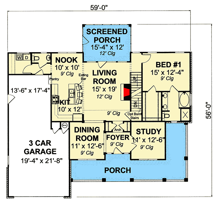 Plan 40866WM: Farmhouse House Plan with Optional Game Room - 1881 Sq Ft - Floor Plan - Main Level - Country, Farmhouse, Modern Farmhouse, Traditional