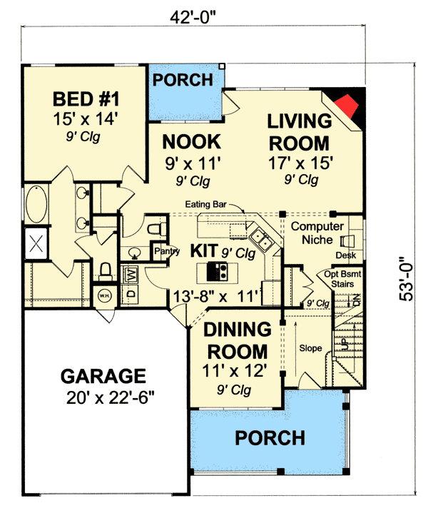 Plan 40867WM: Small House Plan with Optional Game Room - Floor Plan - Main Level - Country