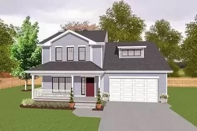 2-Story Starter House Plan with 2-Car Garage - 1297 Sq Ft
