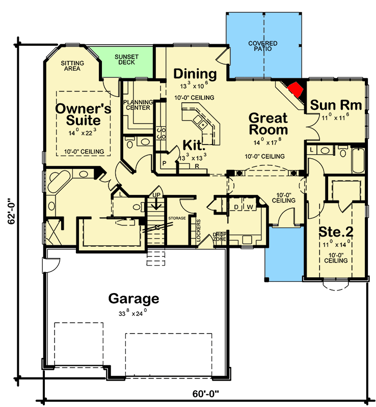 Plan 40898DB: Split Bedroom House Plan with Options - 2083 Sq Ft - Floor Plan - Main Level - European, French Country