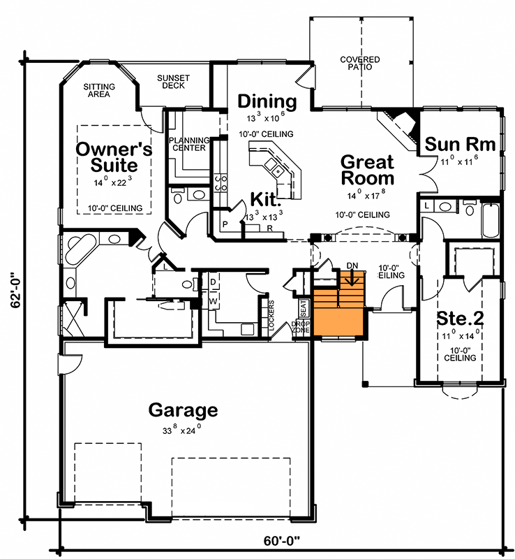 Plan 40898DB: Split Bedroom House Plan with Options - 2083 Sq Ft - Floor Plan - Main Level Basement Stairs - European, French Country