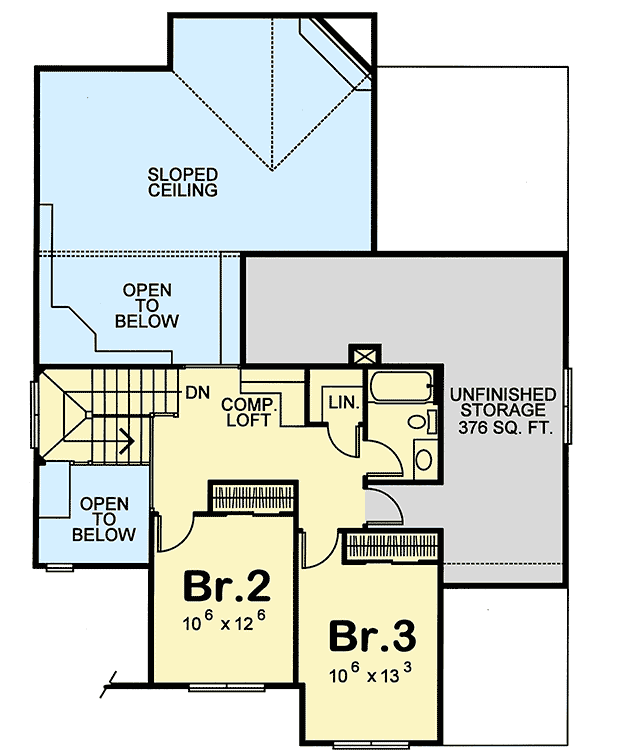 Plan 41031DB: 3-Bed House Plan with Swooping Roofline - Floor Plan - 2nd Floor - European, French Country