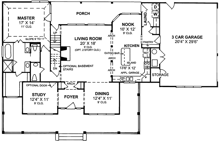 Plan 41053WM: Flexible Farmhouse Design with 3-Car Garage - 2546 Sq Ft - Floor Plan - Main Level - Country, Farmhouse, Traditional