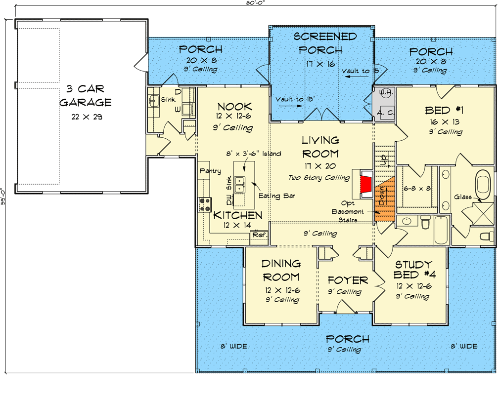 Plan 4122WM: Country Home Plan With Marvelous Porches - 2252 Sq Ft - Floor Plan - Main Level - Country, Farmhouse, Modern Farmhouse, Traditional