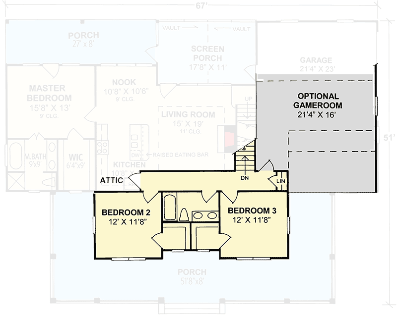 Plan 4138WM: Farmhouse Plan with Three Porches and a Flex Room - 1980 Sq Ft - Floor Plan - 2nd Floor - Country, Farmhouse, Modern Farmhouse, Traditional