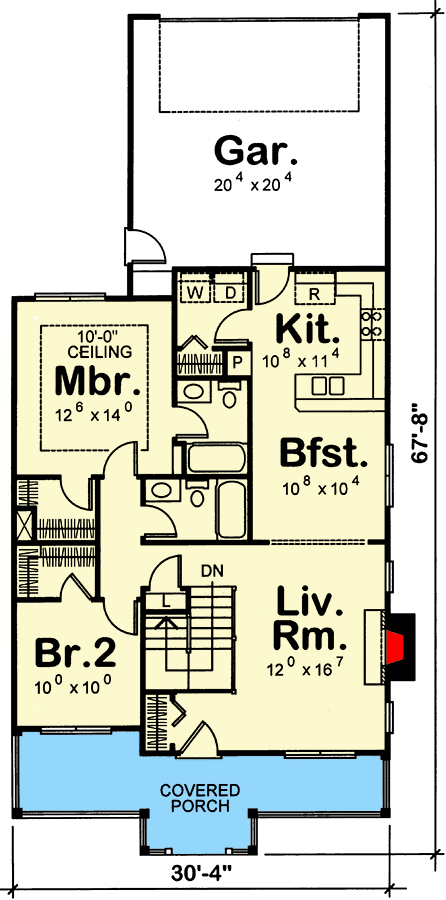 Plan 41616DB: 2-Bed Craftsman Home Plan with Alley-Access Garage - Floor Plan - Main Level - Country, Craftsman, Traditional