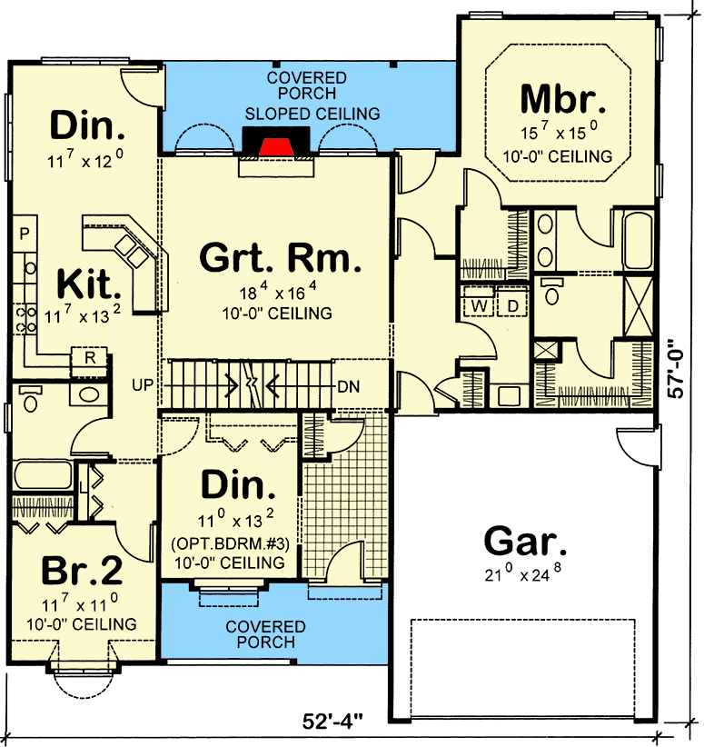 Plan 41621DB: Traditional 2-3 Bed House Plan with Flex Room - 1875 Sq Ft - Floor Plan - Main Level - Country, Traditional