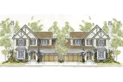 Tudor-Style Duplex House Plan with 1715 Square Foot 3 Bedroom Units