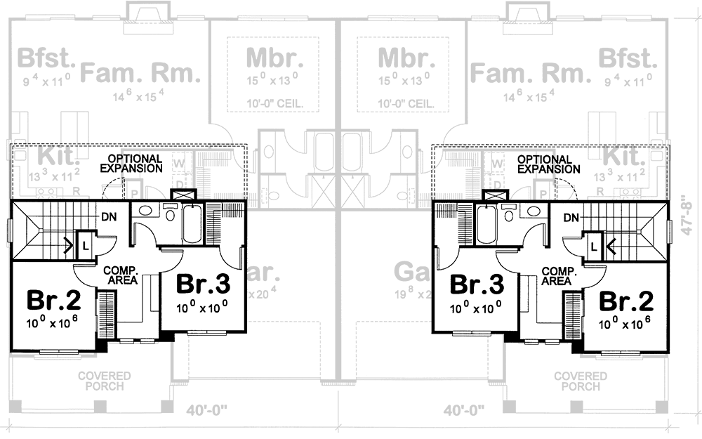 Plan 41857DB: Duplex House Plan with Matching 1619 Square Foot 3-Bedroom Units - Floor Plan - 2nd Floor - Traditional