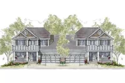 Duplex House Plan with Matching 1619 Square Foot 3-Bedroom Units