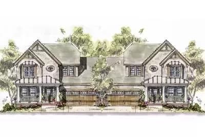 Duplex House Plan with European Styling