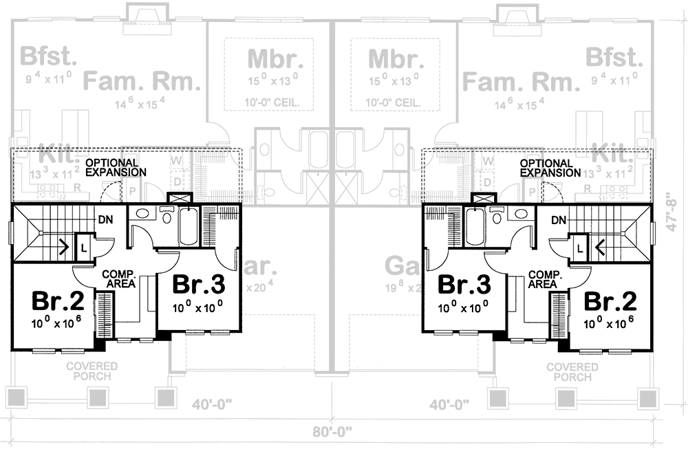 Plan 41859DB: Duplex Home Plan with Matching 1699 Sq Ft 3-Bed Units - Floor Plan - 2nd Floor