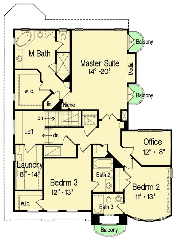 Plan 4200MJ: Tuscan-Inspired Two-Story House Plan - 3 Beds - 2930 Sq Ft - Floor Plan - 2nd Floor - European, Mediterranean, Tuscan