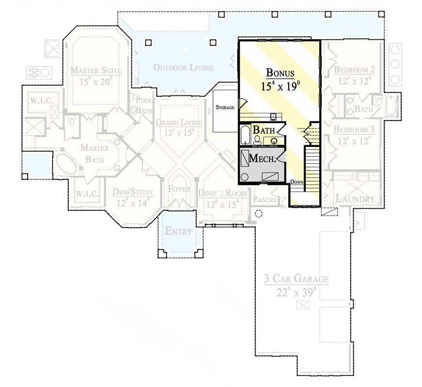 Plan 42028MJ: Spanish-Style House Plan with Great Outdoor Living Space and Bonus Expansion - Floor Plan - 2nd Floor - European, Florida-Style, Mediterranean, Spanish