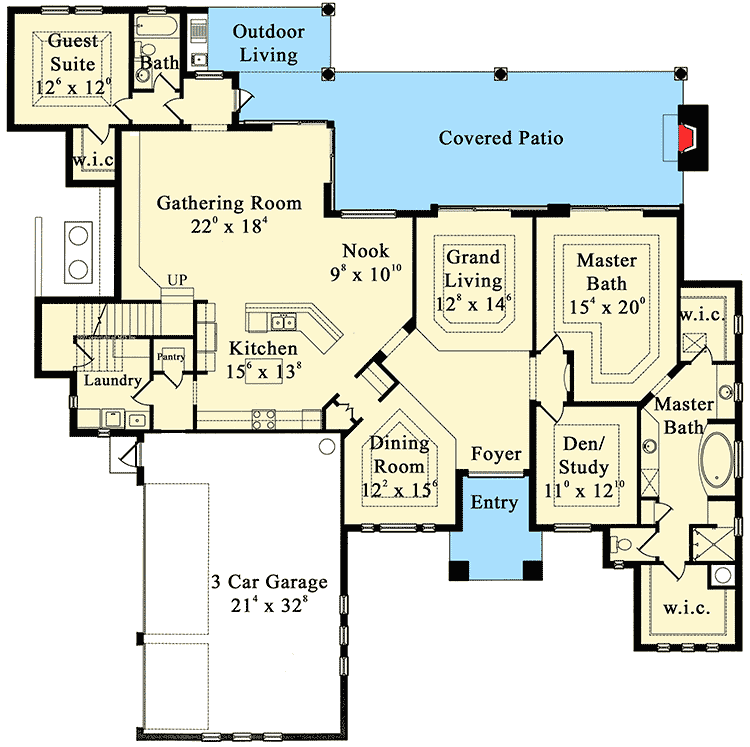 Plan 42032MJ: Spanish Influences - Floor Plan - Main Level - European, Florida-Style, Mediterranean, Spanish