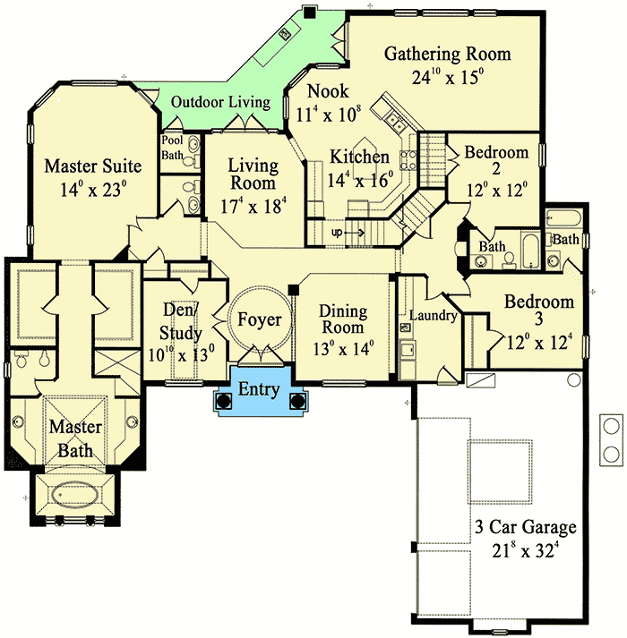 Plan 4204MJ: Overflowing Elegance - Floor Plan - Main Level - Mediterranean