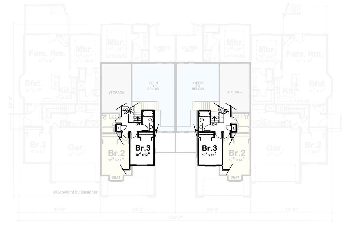 Plan 42150DB: 4-Family House Plan with Paired 2-Bed Units - 1320 Sq Ft and 1629 Sq Ft - Floor Plan - Optional Second Level - Traditional