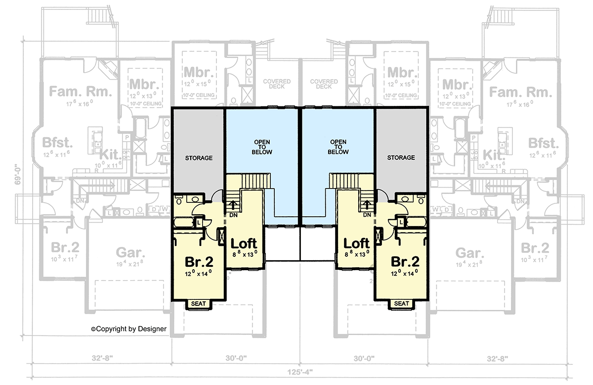 Plan 42150DB: 4-Family House Plan with Paired 2-Bed Units - 1320 Sq Ft and 1629 Sq Ft - Floor Plan - 2nd Floor - Traditional