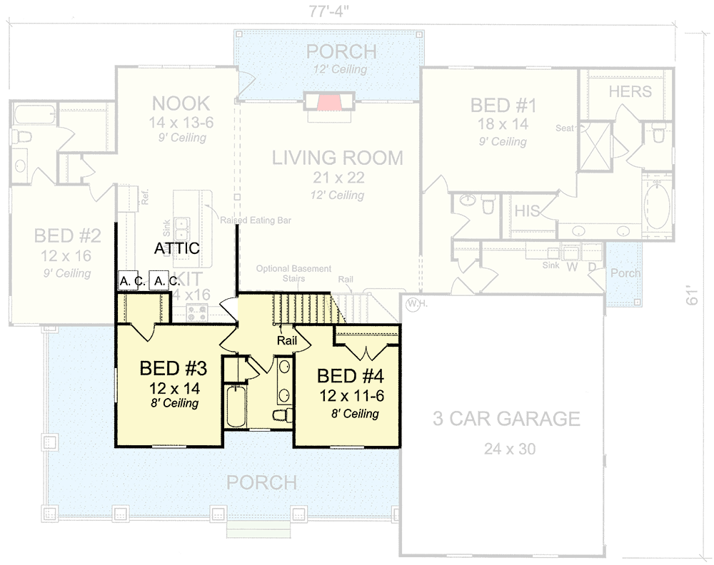 Plan 42170WM: 4 Bedroom Farmhouse Plan with Formal and Informal Dining and a Private Office - 3008 Sq Ft - Floor Plan - 2nd Floor - Country, Farmhouse, Traditional