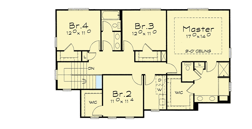 Plan 42186DB: 4-Bed House Plan with Covered Entry Porch - Floor Plan - 2nd Floor - Craftsman, Northwest