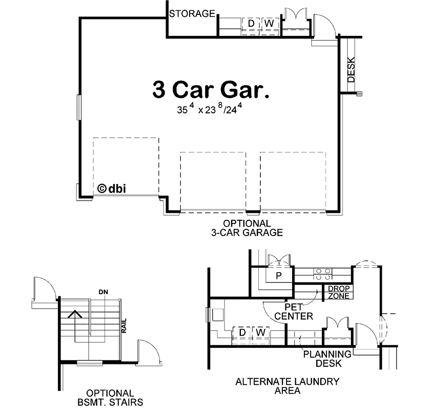 Plan 42207DB: Charming Craftsman Ranch House Plan with 2 Bedrooms and Flex Space - Floor Plan - Optional - Craftsman, Ranch