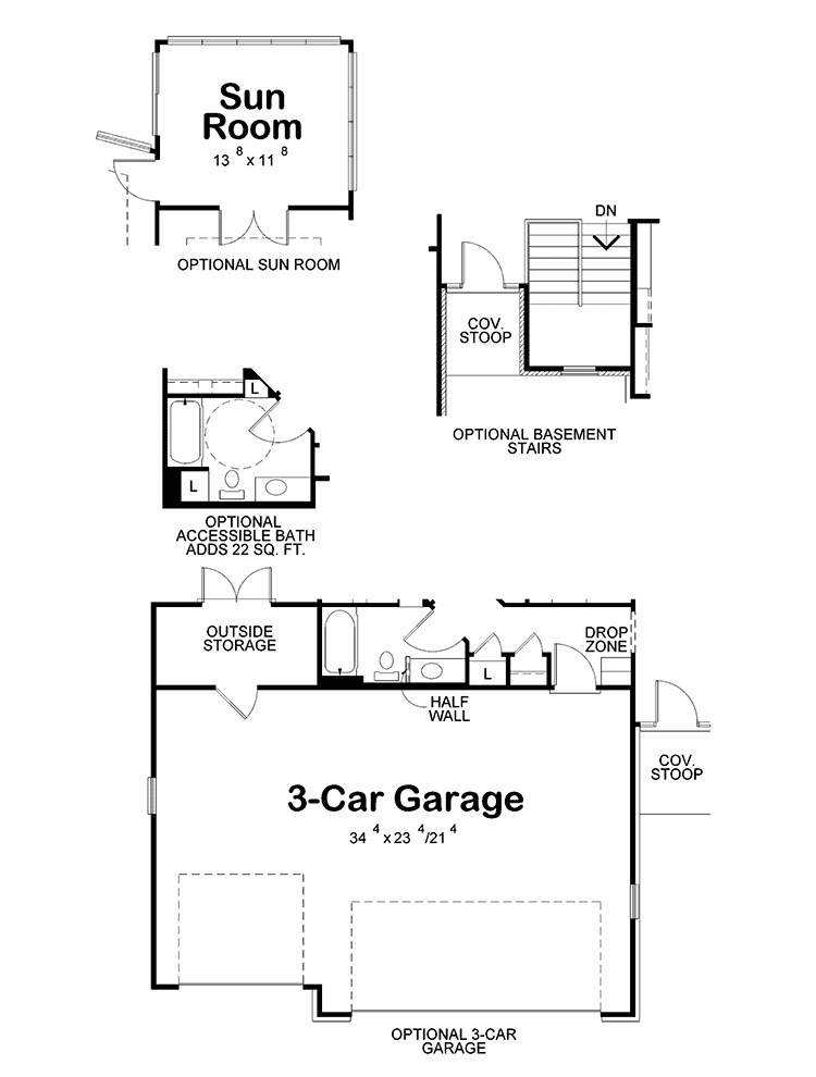 Plan 42215DB: 2-Bed House Plan Marvelous Open Living Space and both a 2 and 3 Car Garage - Floor Plan - Optional - Craftsman, Traditional