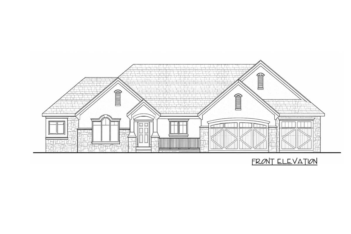 Plan 42218DB: Craftsman Ranch House Plan with 3 Bedrooms and 3-Car Garage - Image #2 - Craftsman, Modern Farmhouse, Ranch, Traditional