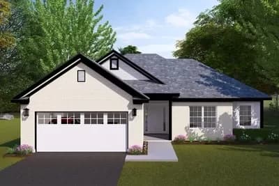 Three Bedroom House Plan with Bedrooms Clustered to One Side - 1121 Sq Ft
