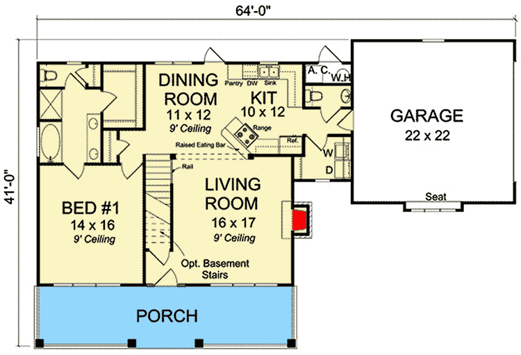 Plan 42246WM: Farmhouse Plan with Upstairs Game Loft - Floor Plan - Main Level - Cottage, Craftsman