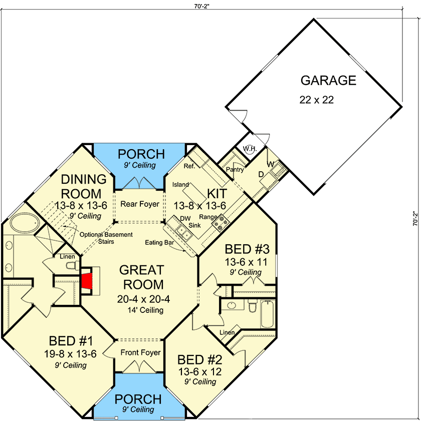 Plan 42262WM: Octagonal Cottage Home Plan - 1793 Sq Ft - Floor Plan - Main Level - Cottage