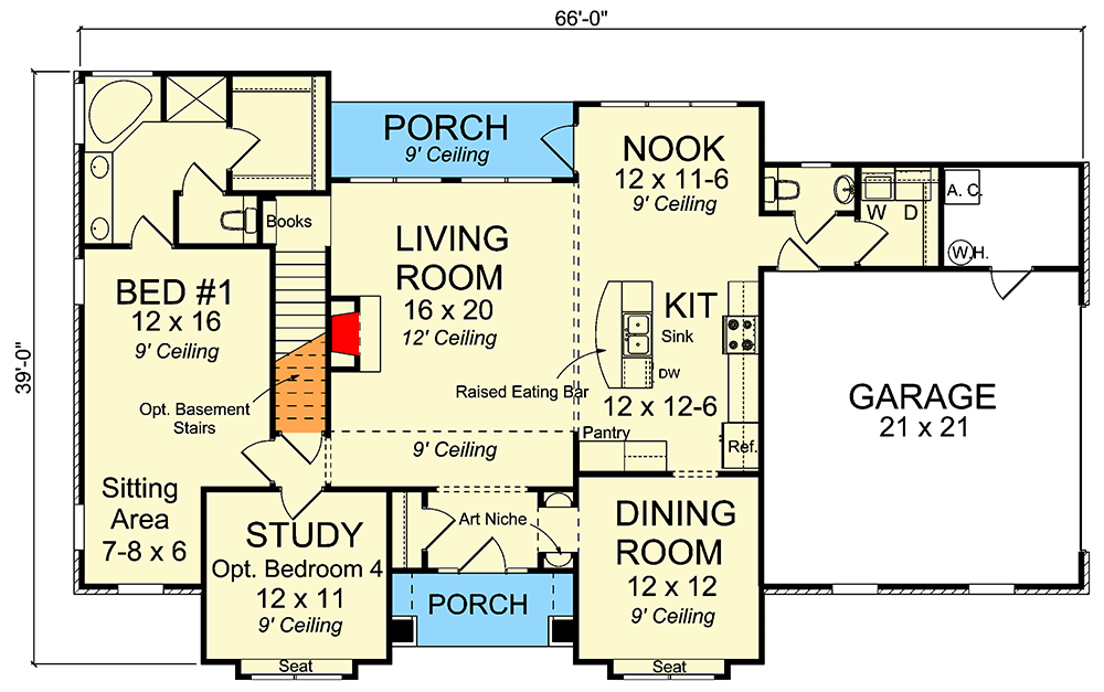 Plan 42271WM: Traditional Home with Master Down - Floor Plan - Main Level - Traditional
