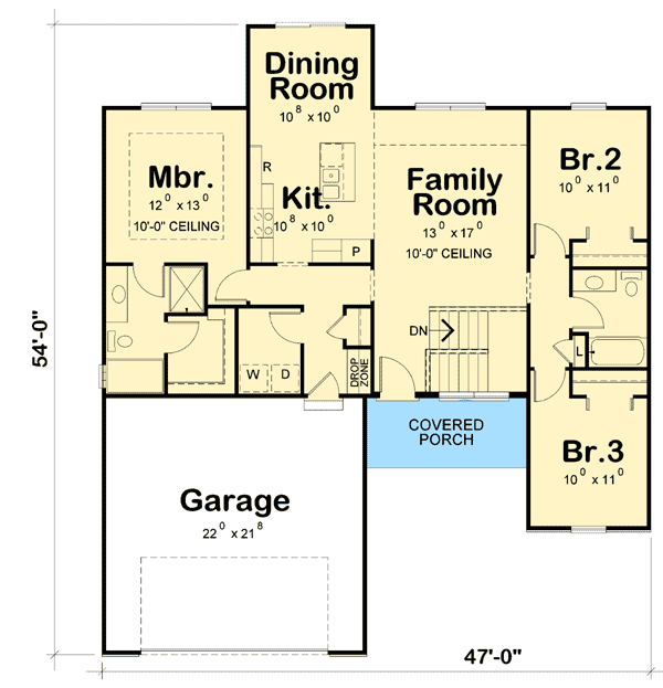 Plan 42283DB: Cozy Southern Home Plan - 1373 Sq Ft - Floor Plan - Main Level - Southern