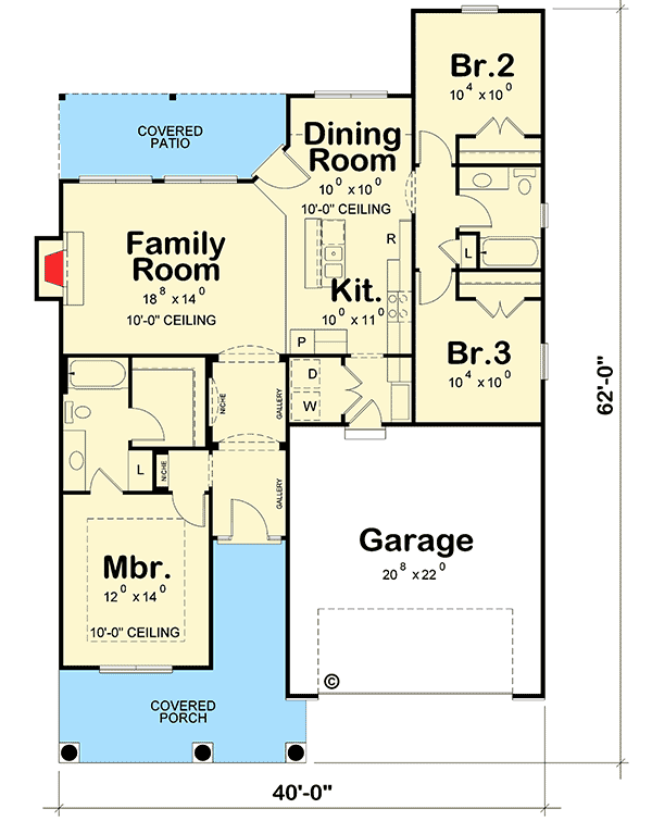 Plan 42303DB: 3-Bed Craftsman Home Plan with Many Options - 1356 Sq Ft - Floor Plan - Main Level - Cottage, Craftsman, Northwest