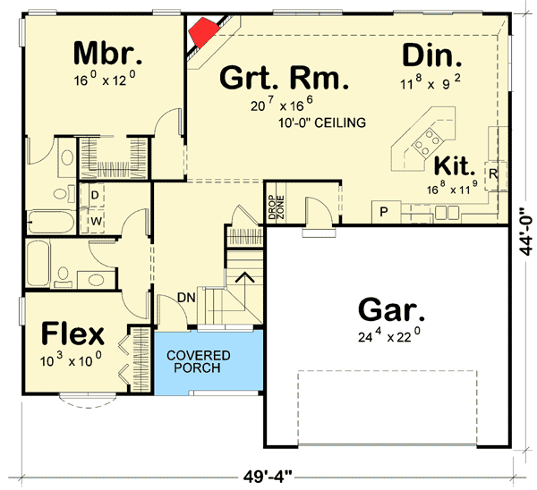 Plan 42337DB: One Story Home Plan with Optional Lower Level and Flex Room - 1413 Sq Ft - Floor Plan - Main Level - Traditional